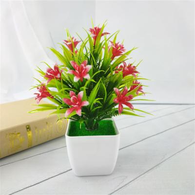 China Mini Flower Potted Lily Aritificial Fake Lily Green Plant Home Decoration for sale