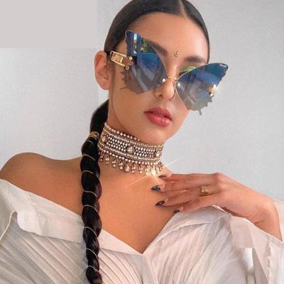 China Fashion Sunglasses 2020 Luxury Butterfly Sunglasses Rimless Women Shape Sun Glasses Newest Steampunk Sunglasses Vintage Oversized Eyewear for sale