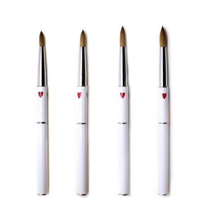 China Custom Pure Metal Handle Hair Socheal Sand NAIL 100% Kolinsky Logo Heart-Shaped Acrylic Nail Brush for sale