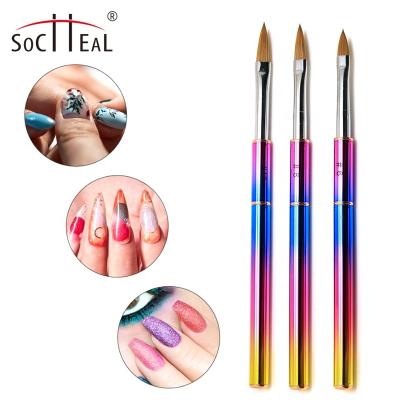 China Custom Pure Acrylic Nail Brush Oval Crimped 100% Kolinsky Logo Nail Brush Kolinksy Acrylic Colored Metal Handle Brush Nail Brush for sale