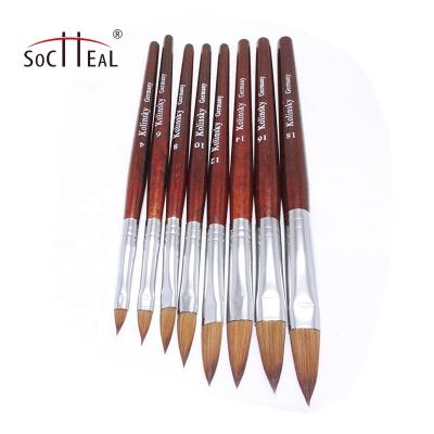 China 2#-24# handle 100% durable socheal wood kolinsky sand nail brush acrylic crimped type for sale