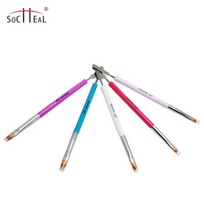 China White Handle Nail Gel Brush Acrylic Pen Double Head Round Steel Brush for sale