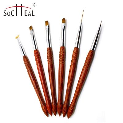 China Professional Manicure Brushes Pen New Red Wood Color Handle Wholesale Nails Oval Nail Art Brushes Brush Set Manufacturer Printing OEM for sale