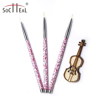 China Socheal Wholesale 3Pcs/UV Gel Coating Drawing Painting Brush Durable Colorful Marble Handle Nail Art Painting Brush for sale