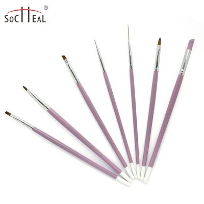 China NAIL Custom Purple Nail Pen Set 7 Piece Rod White Tail Nail Art Brush Manicure Set Nail Art Kit for sale