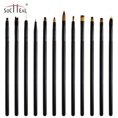 China OEM or ODM Black Handle Wood Nail Art Brush Gel Line UV Pen Nail Art Brush Set for sale