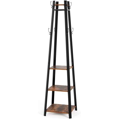 China Modern industrial entryway coat rack with storage shelf, hall tree with 4 hooks for living room, wooden shelf furniture with metal frame for sale