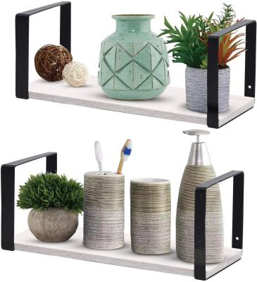 China Modern set of 2 wooden wall display shelves with metal brackets shelf fixed to the wall for sale