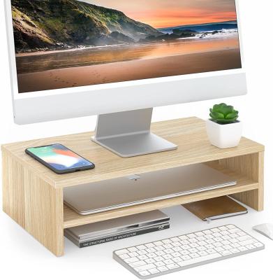 China 2 Tier Computer Monitor Riser Modern Wood Stand Desk Stand for Laptop Screen Desktop Organization for sale