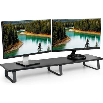 China Other Dual Dual Screen Monitor Stand Wooden Surface Mount With Metal Legs for sale