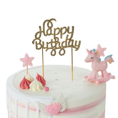 China Best Price Cake Toppers Silver Alloy Diamond-Studded Cake Topper Big Happy Birthday Grass Cake Topper for sale