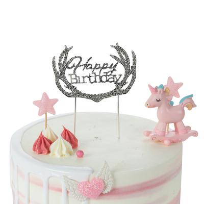 China Cake Decorating Good Quality Alloy Diamonds Cake Decorating Multicolor Baking Antlers Cake Topper for sale