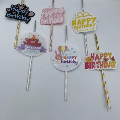 China Cake Decorating Straw Acrylic Candle English Birthday Cake Topper for sale