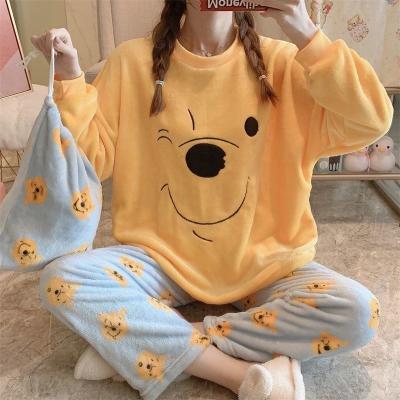 China Cute Flannel QUICK DRY Pajamas Winter Sleepwear Women Pajamas Cartoon Character Night Wear Home Wear for sale