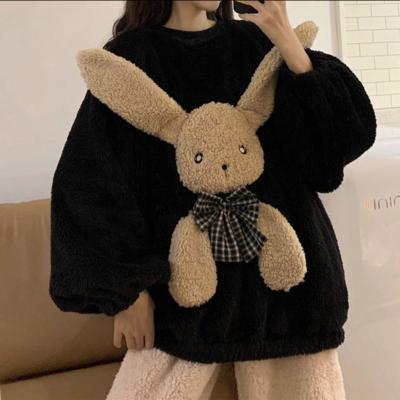 China Kawaii Bunny Women Winter Breathable Velvet Warm Flannel Set 2 Piece Pajamas Loungewear Cute Suit Pajamas Nightgowns Sleepwear Women for sale