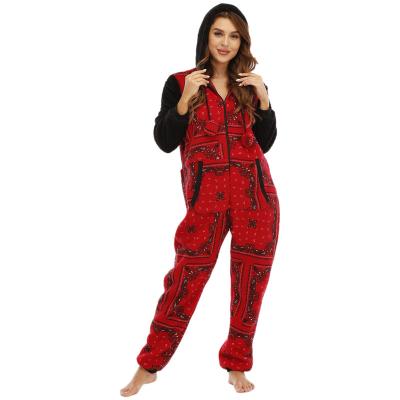 China Custom Made Adult Breathable Onesie Fawn Pajamas Cute Red Print Loungewear 2021 New Arrival Christmas Pajamas for sale