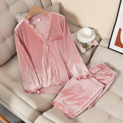 China Gold Velvet Pajamas Women Autumn And Winter Long-Sleeved Trousers Pijamas Breathable Nightgown Pajama Sets for sale