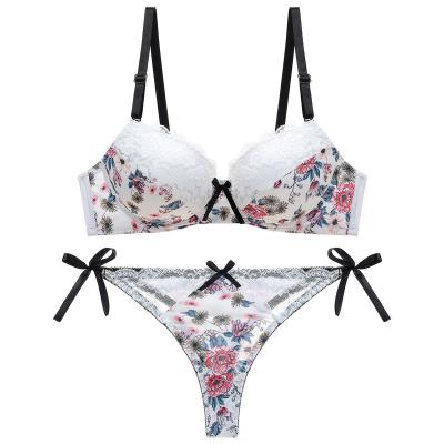 China QUICK DRY sexy lace bra floral print bow lingerie set panty and bra sets for sale