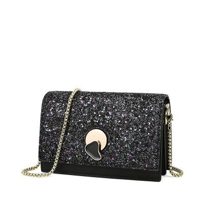 China 2022 New Fashion Sequin Chain GENUINE LEATHER Bag Women's Messenger Women's Single Shoulder Small Square Bag for sale