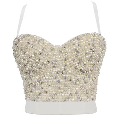 China Breathable Wholesale High Quality Pearl Underwear Diamond Beaded Women's Top Bra for sale