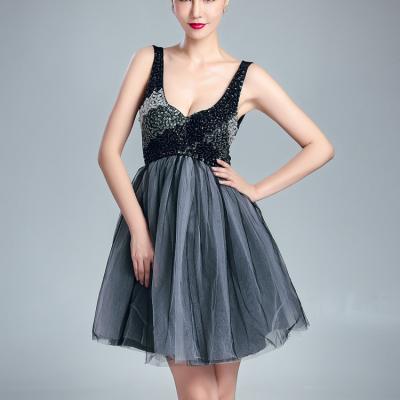 China Latest Fashion Anti-Static Net Dress Designs Tutu Gray Gray Off The Shoulder Dress for sale