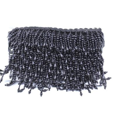 China 2019New Arrival Attractive Black Beaded Plastic Fringe Trimming For Clothes Dresses Women for sale