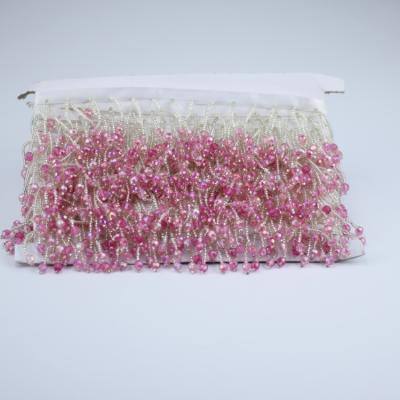 China Beautiful Attractive Pink Crystal Beaded Fringe Trim For Dress Sewing Accessory for sale