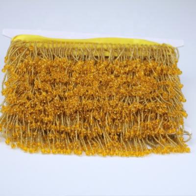 China Attractive Stock Yellow Bright Beaded Trim Glass Beaded Fringes For Decoration for sale