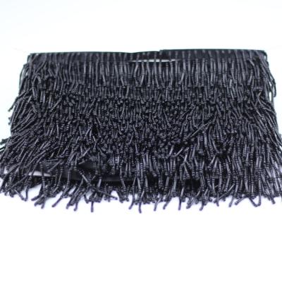 China Attractive Stock Cheap Black Beaded 3 Bugles Fringe Tassel Trimming For Dress Custom for sale