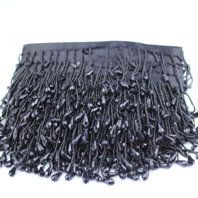 China Attractive Wholesale Fancy Decorative Black Beads Hanging Tassel Fringe Trim For Women's Dressing Or Drapes for sale