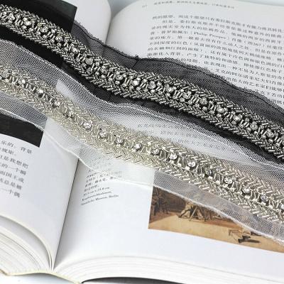 China Viable Handmade Diamond Mesh Beaded Lace For Wedding Dress Accessories for sale