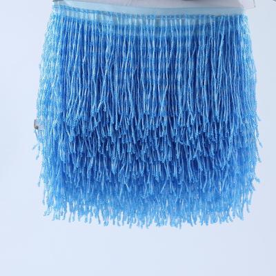 China Workable light blue heavy bead fringe trim for haute couture, handmade bead fringe tassel for sale