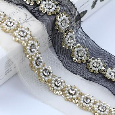 China Plastic Trimming Rhinestone Net Lace Trim Workable For Bead Embroidery Dresses for sale