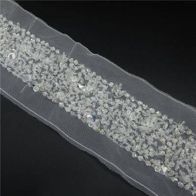 China Viable wholesale white sequin pearl mesh fabric saree plastic lace trimming for sale