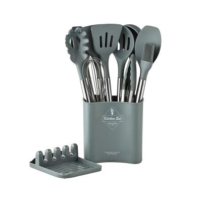 China 2022 Sustainable Amazon 13pcs Silicone Kitchen Utensil Set With Stainless Steel Handle Kitchenware Spatula Set For Cooking Tool for sale