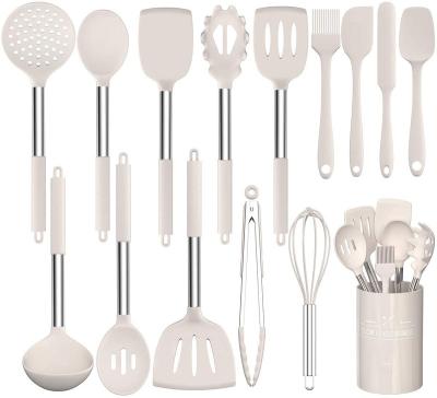 China Viable 15pc Kitchenware Set Nonstick Silicone Cookware Kitchen Accessories With Stainless Steel Handle for sale