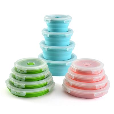 China Freshness Preservation Free Reusable Silicone Collapsible Lunch Box Set 4 BPA Silicone Collapsible Box Food Storage Containers for sale