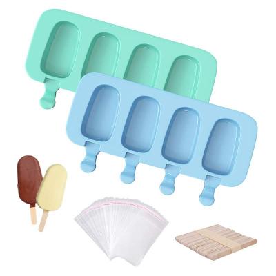 China 4 Cavities Silicone Viable Ice Cream Mold Homemade Food Grade Ice Cream Bar Mold Popsicle Mold With Wooden Stick for sale