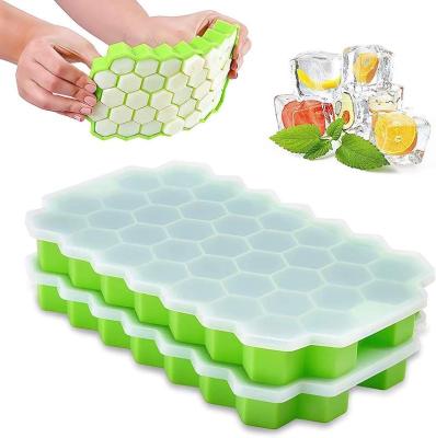 China Viable Wholesale 37 Holes Honeycomb Shape Food Grade Silicon Tray Mold With Lids Ice Cube Free Chocolate for sale