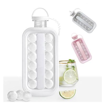 China Hot Selling Viable 2 In 1 Trays Silicon Ice Cube Molds Kitchen Accessory 17 Grids DIY Portable Ice Ball Maker Bottle With Leak Proof Lid for sale