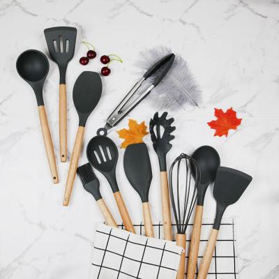 China Sustainable 8/9/11/12PCS Kitchen Utensils Set With Wooden Handle-Include Turner Tongs Spatula Spoon For BPA FREE for sale