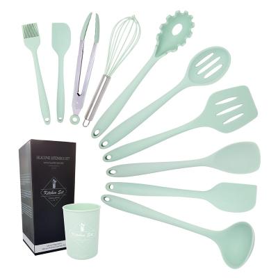 China Sustainable Low Price Kitchen Utensils Set 100% Food Grade 10pc Non-Stick Silicone Cooking Spatula Set for sale