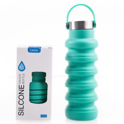 China Viable Silicone Sport Collapsible Water Bottle For School Travel Silicone Outdoor Fitness Bottle Plastic Drinking Bottle for sale