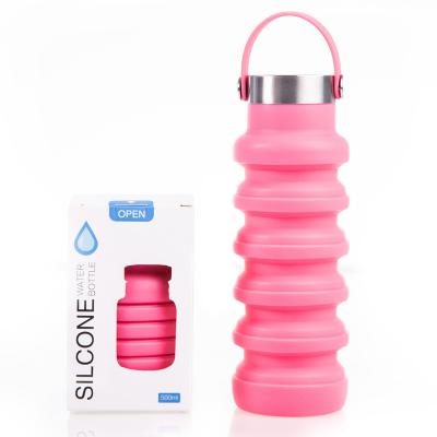 China Viable Silicone Sport Collapsible Water Bottle For School Travel Silicone Outdoor Fitness Bottle Plastic Drinking Bottle for sale