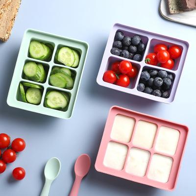 China Viable 6 Cavity Baby Feeding Tray Weaning Food Storage Tray Silicone Ice Cube Trays Mold Silicone Ice Cube Maker for sale