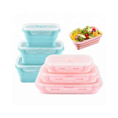 China Folding Bento Box 350/500/800/1200ml Square Shaped Silicone Lunch Box Desktop Freshness Preservation for sale