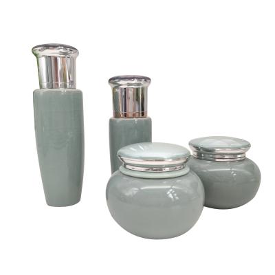 China Luxury ceramics skin care set Ice crack cream lotion ceramic jars and bottles for sale