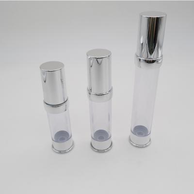 중국 Silver coating with transparent 15ml 20ml 30ml bottle plastic vacuum airless bottles 판매용