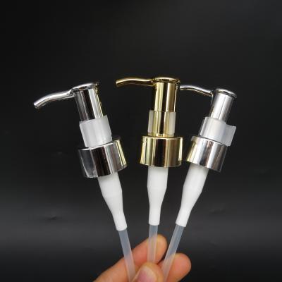 China 24/410 28/410 Gold Silver Aluminum Dispenser Pump Clip Lock Oil Lotion Pump Head Te koop