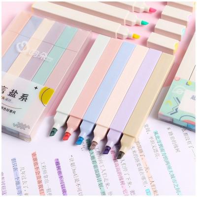 China office & School Markers 6 Pcs Marker Pen Set With Morandi Design Fluorescent Highlighter Bar Pen Marker for sale